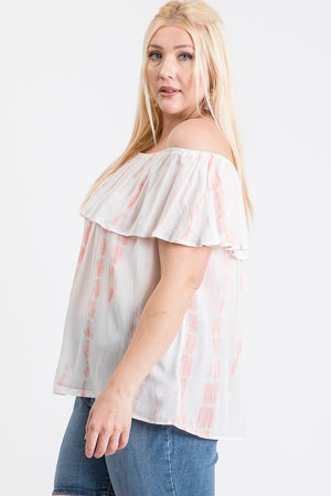 Plus Size Off the Shoulder Top Tie Dye Pink