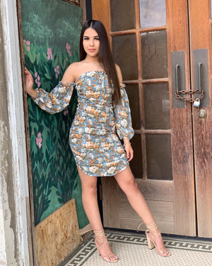 Multi Color Floral Off the Shoulder Dress