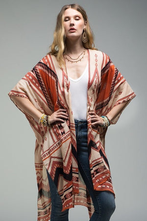 Open image in slideshow, Western Aztec Rust Print Kimono
