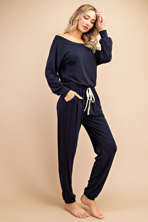 Navy Blue Long Sleeve Jumpsuit