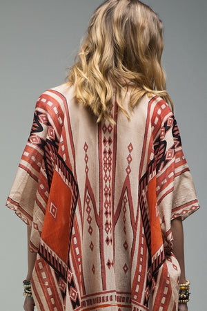 Western Aztec Rust Print Kimono