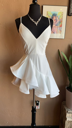 White Ruffle Layer Mini Cocktail Dress