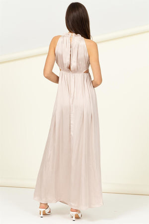 Bohemian Ecru Satin Maxi Dress