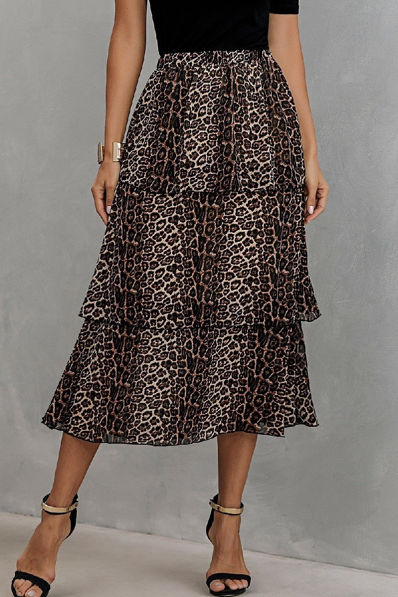 Black Leopard Print Ankle Length Skirt