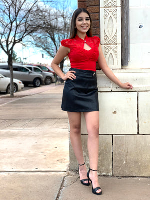 Red Lace Cap Sleeve Top