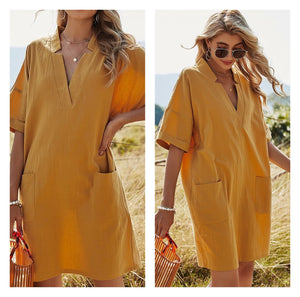 Mustard Short Sleeve Mini Dress