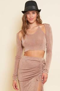 Open image in slideshow, Bohemian Two Piece Taupe Maxi Dress Set
