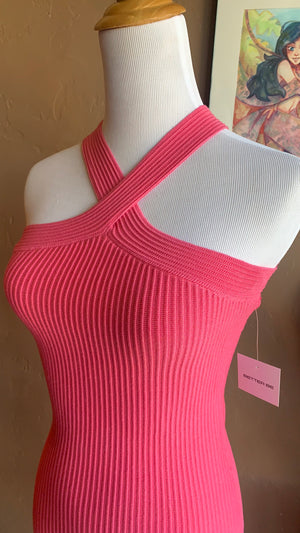 Pink Halter Sweater Mini Dress