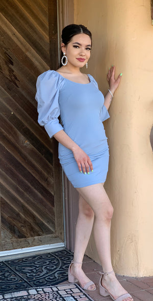 Puff Sleeve Fitted Mini Dress