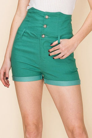 Open image in slideshow, Green High Waist Shorts

