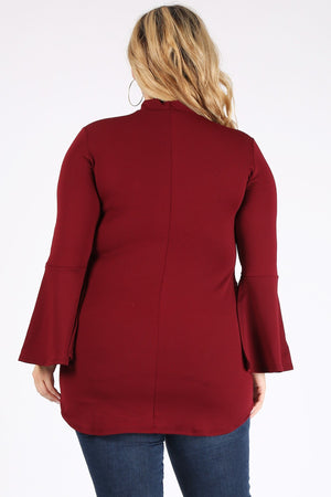 Plus Burgundy Flare Sleeve Top