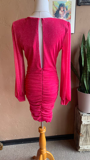 Hot Pink Long Sleeve Shimmer Mini Dress