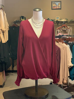 Burgundy V Neckline Long Sleeve Top