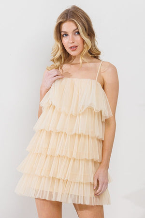 Open image in slideshow, Cream Multi Tier Ruffle Design Mini Dress
