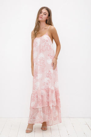 Open image in slideshow, Pink Floral Tiered Maxi Dress
