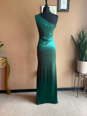 Huntergreen One Shoulder Floor Length Evening Maxi Gown