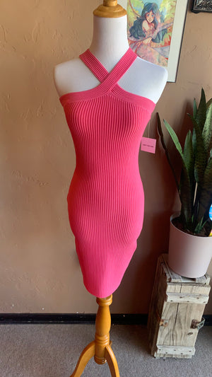 Pink Halter Sweater Mini Dress