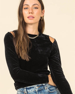 Open image in slideshow, Velvet Cut Out Long Sleeve Top
