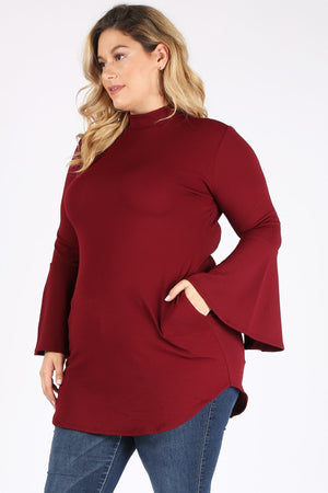 Open image in slideshow, Plus Burgundy Flare Sleeve Top
