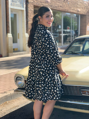 Black Polkadot Print Relaxed Fit Mini Dress