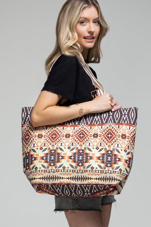 Rust Ethnic Print Tote Bag