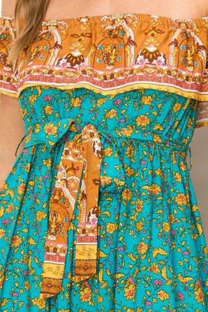Floral Print Off the Shoulder Maxi Dress
