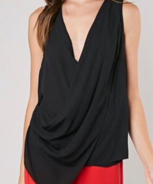 Open image in slideshow, Black Sleeveless Drape Front Top
