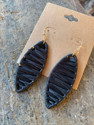 Black Raffia Leaf Earrings