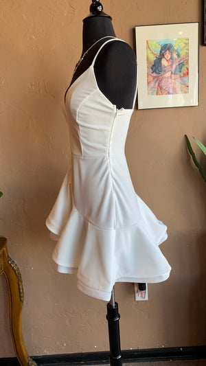 White Ruffle Layer Mini Cocktail Dress