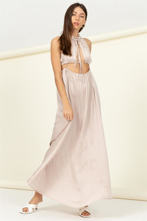Bohemian Ecru Satin Maxi Dress