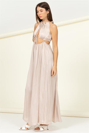 Bohemian Cream Satin Maxi Dress