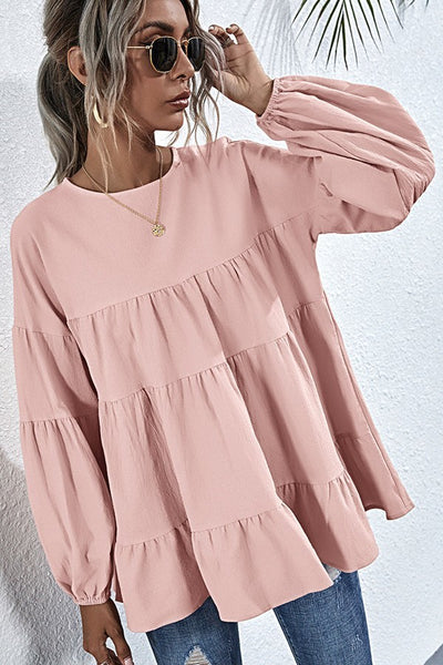 Pink Long Sleeve Babydoll Top – Son Paises