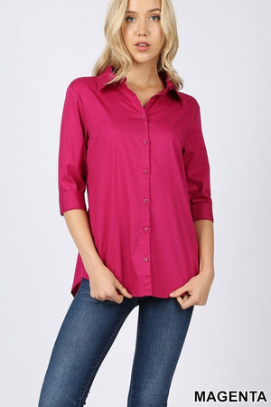 Open image in slideshow, Magenta Button Down Top
