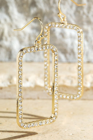 Open image in slideshow, Glass Stone Rectangular Goldtone Earrings
