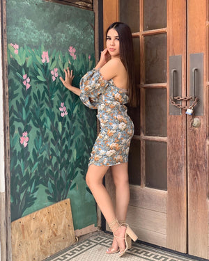 Multi Color Floral Off the Shoulder Dress