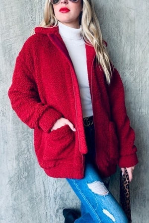 Open image in slideshow, Red Velvet Teddy Sherpa Jacket
