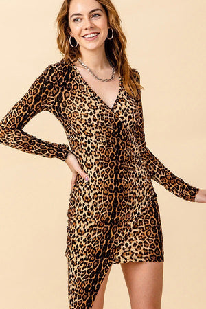 Open image in slideshow, Leopard Print Black Long Sleeve Mini Dress de
