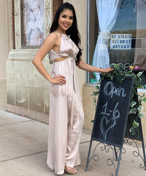 Bohemian Ecru Satin Maxi Dress