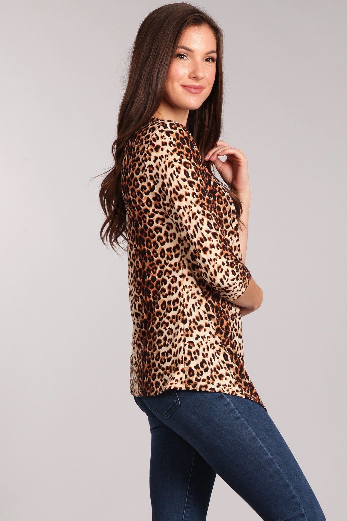 Leopard Fitted Design Long Sleeve  Top