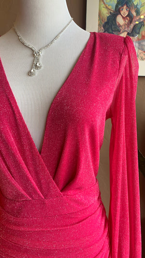 Hot Pink Long Sleeve Shimmer Mini Dress