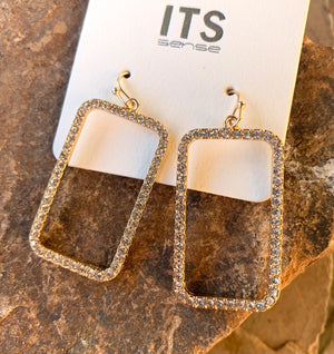 Glass Stone Rectangular Goldtone Earrings