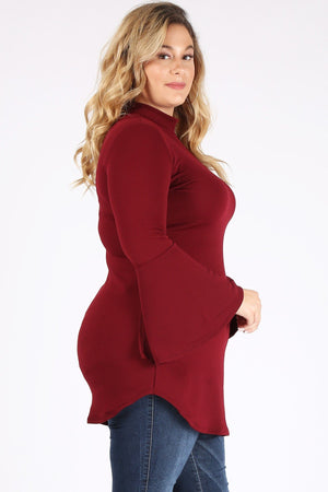 Plus Burgundy Flare Sleeve Top