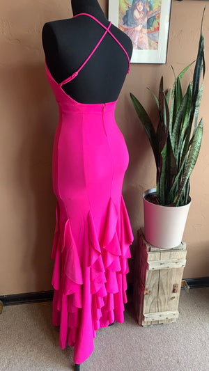 Hot Pink Floor Length Prom Maxi Dress