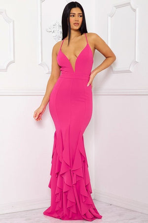 Open image in slideshow, Hot Pink Floor Length Prom Maxi Dress
