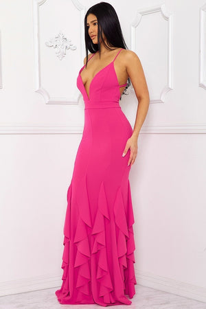 Hot Pink Floor Length Prom Maxi Dress