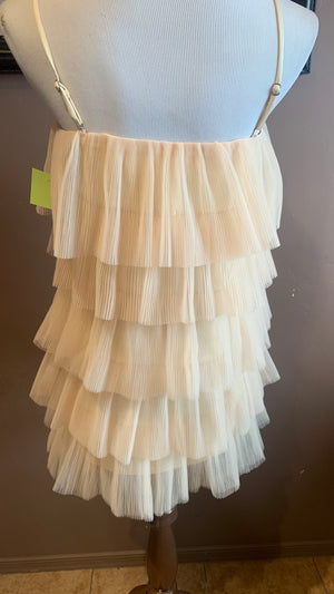 Baby Doll Multi Tier Ruffle Design Mini Dress Beige