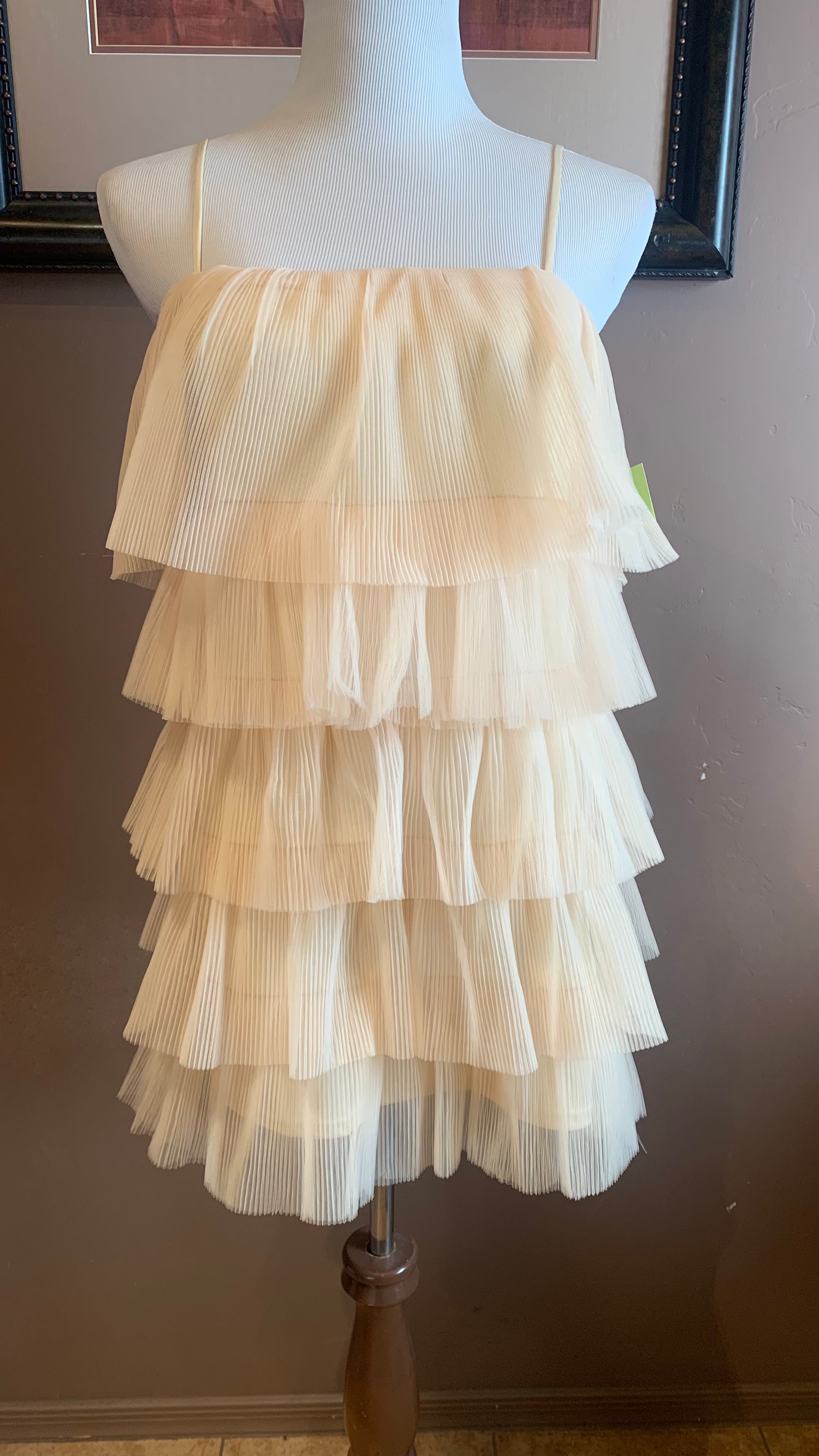 Cream Multi Tier Ruffle Design Mini Dress