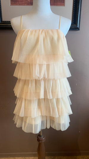 Baby Doll Multi Tier Ruffle Design Mini Dress Beige