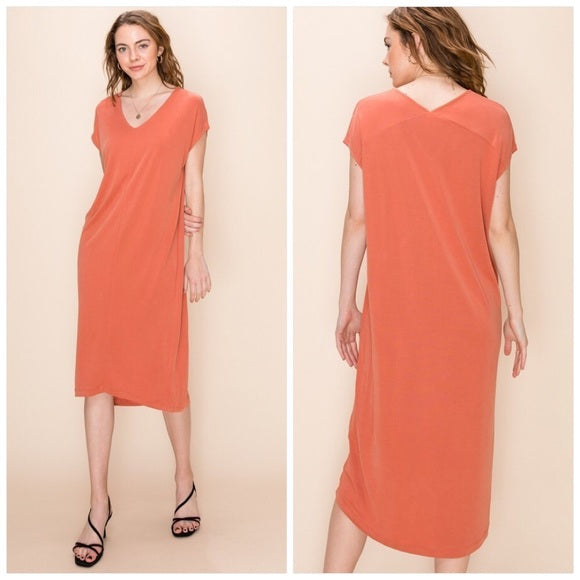 Bohemian Terracotta  Mid-Length Dress