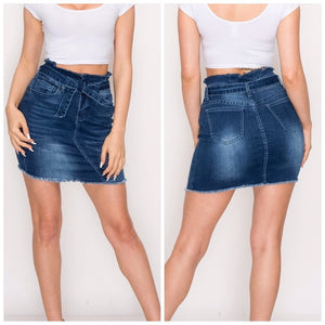 Open image in slideshow, Distressed Denim Mini Skirt
